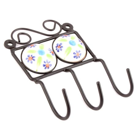 White Blue Tiny Flower Tiles Hooks